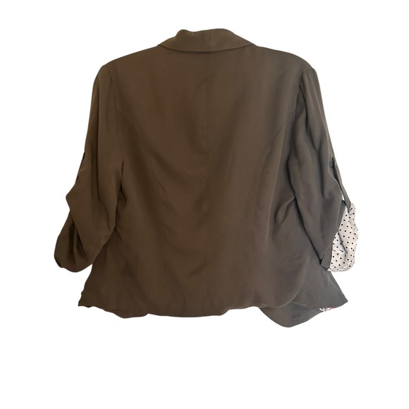 Hawthorn Women's Gray Draped Front Blazer Jacket 3/4 Sleeve Polka Dot Lining M - Picture 4 of 6